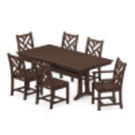 Chippendale 7-Piece Farmhouse Trestle Dining Set in Mahogany