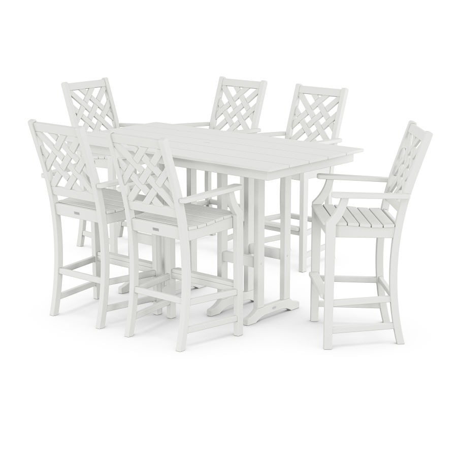 POLYWOOD Wovendale Arm Chair 7-Piece Farmhouse Bar Set in White