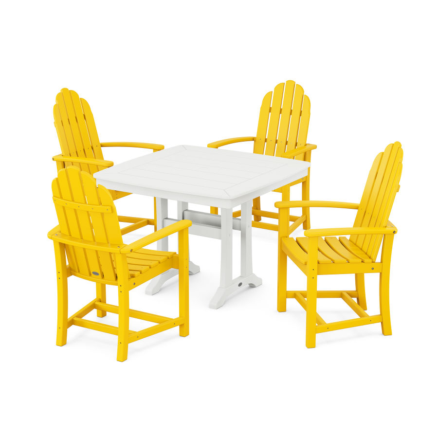POLYWOOD Classic Adirondack 5-Piece Dining Set with Trestle Legs in Lemon / White