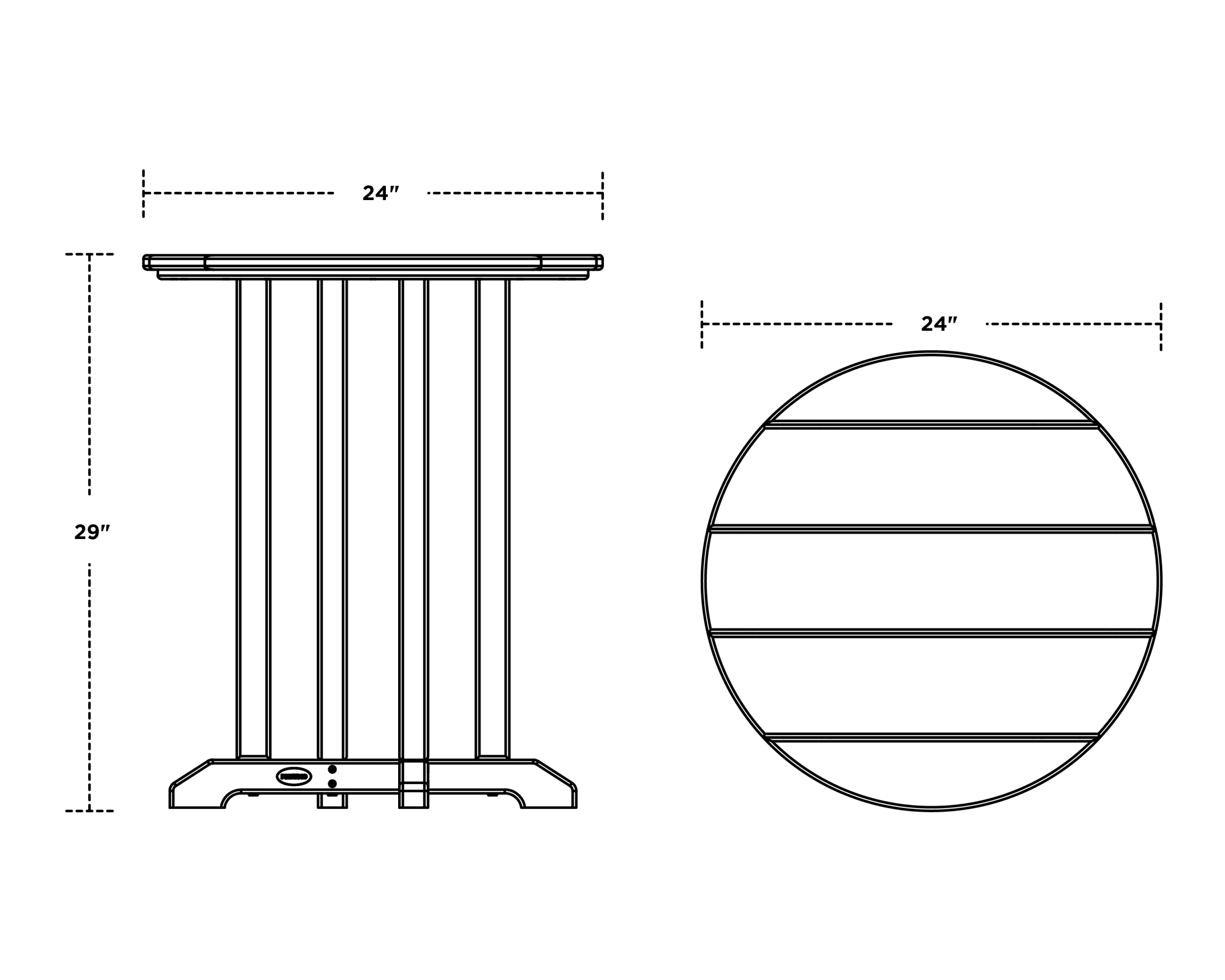 Dimensions for 24" Round Farmhouse Bistro Table