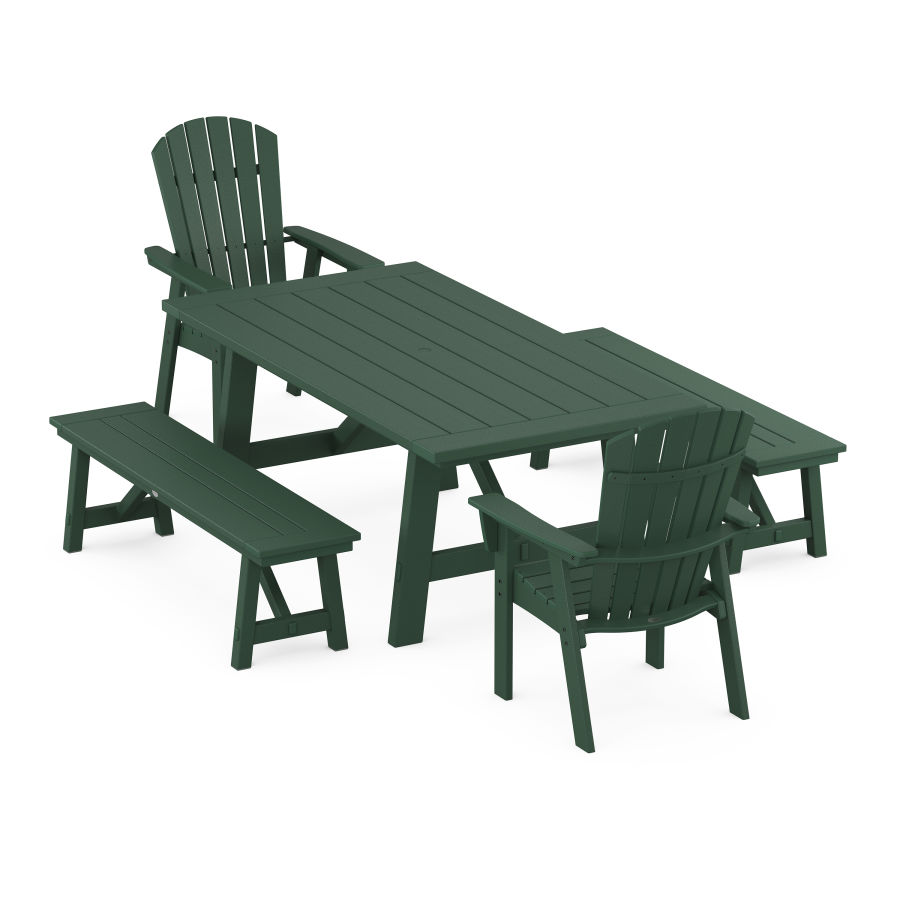 POLYWOOD Nautical Adirondack 5-Piece Rustic Farmhouse Dining Set With Trestle Legs in Green