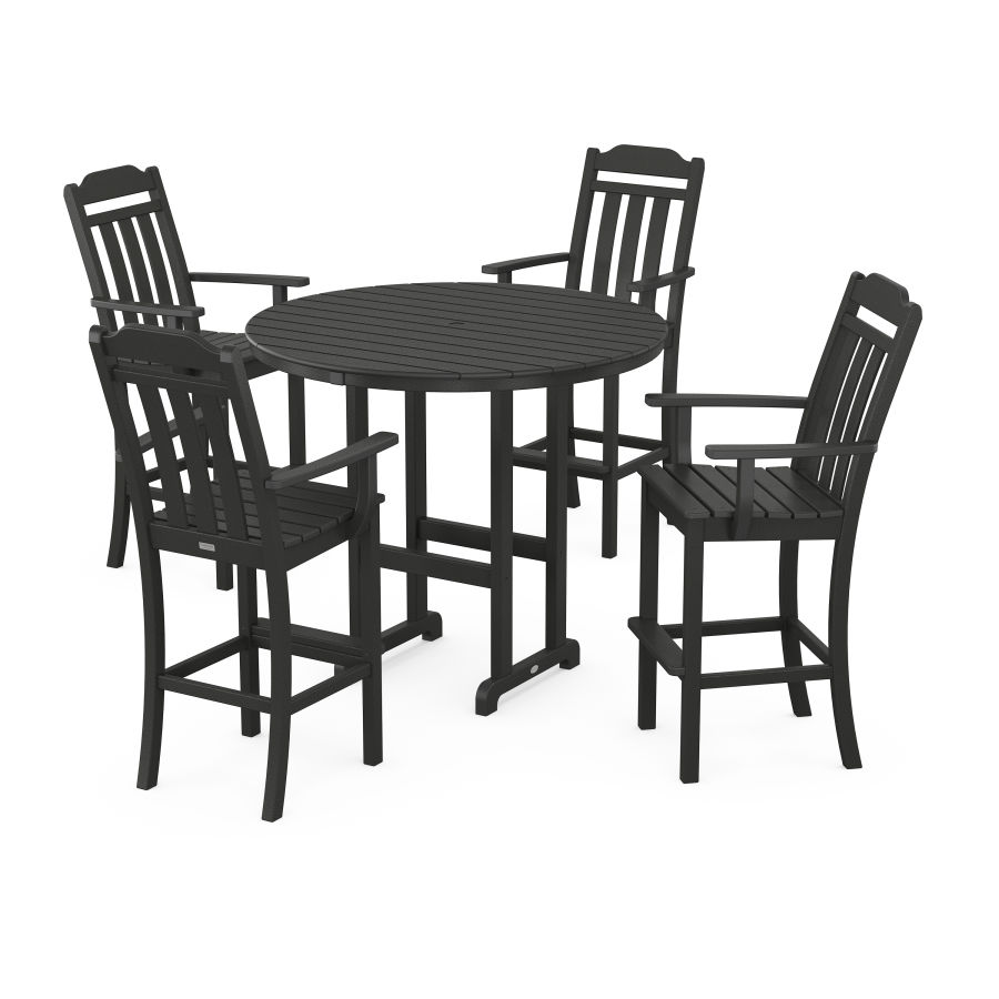 POLYWOOD Country Living 5-Piece Round Farmhouse Bar Set in Black
