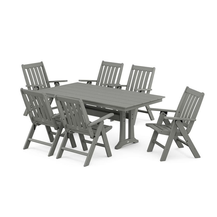 POLYWOOD Vineyard 7-Piece Farmhouse Folding Dining Set in Slate Grey