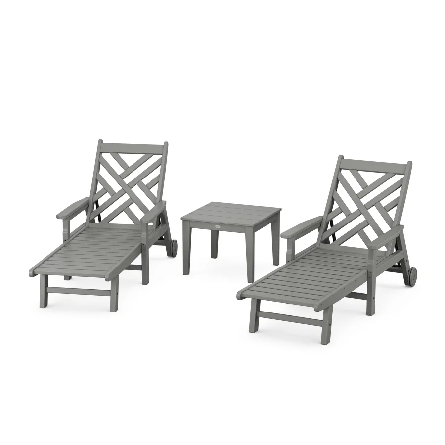 POLYWOOD Chippendale 3-Piece Chaise Set with Arms and Wheels