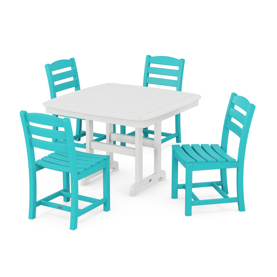 POLYWOOD La Casa Café Side Chair 5-Piece Dining Set with Trestle Legs in Aruba / White