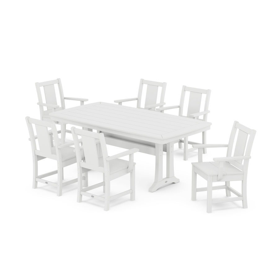 POLYWOOD Prairie Arm Chair 7-Piece Dining Set with Trestle Legs in White