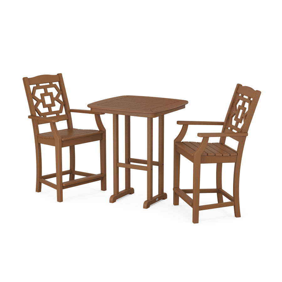 POLYWOOD Chinoiserie 3-Piece Counter Set in Teak