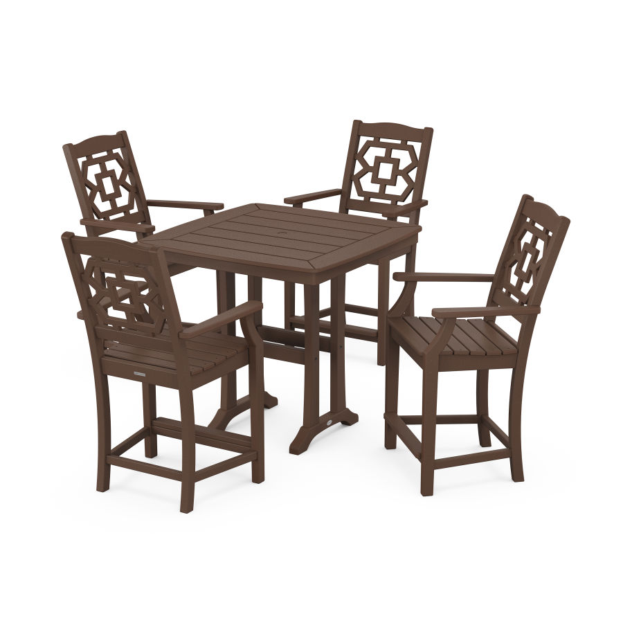 POLYWOOD Chinoiserie 5-Piece Counter Set with Trestle Legs in Mahogany