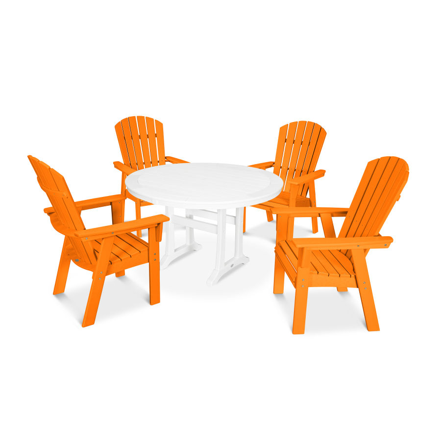 POLYWOOD Nautical Adirondack 5-Piece Round Trestle Dining Set in Tangerine / White