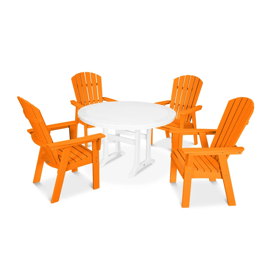 POLYWOOD Nautical Adirondack 5-Piece Round Trestle Dining Set in Tangerine / White