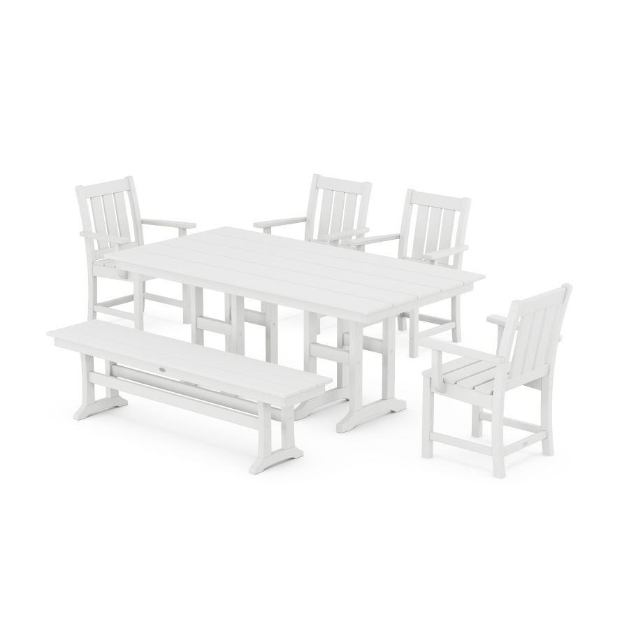 POLYWOOD Oxford 6-Piece Farmhouse Dining Set with Bench in White