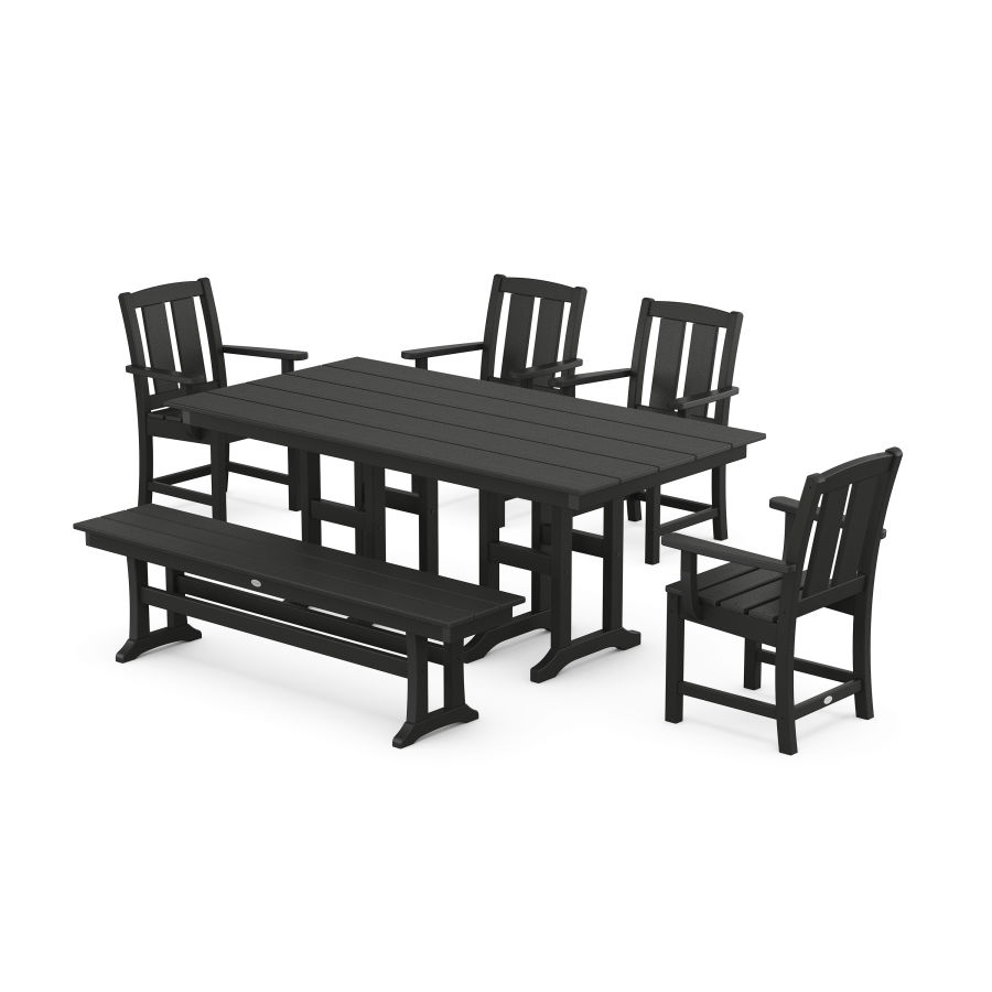 POLYWOOD Mission 6-Piece Farmhouse Dining Set with Bench in Black