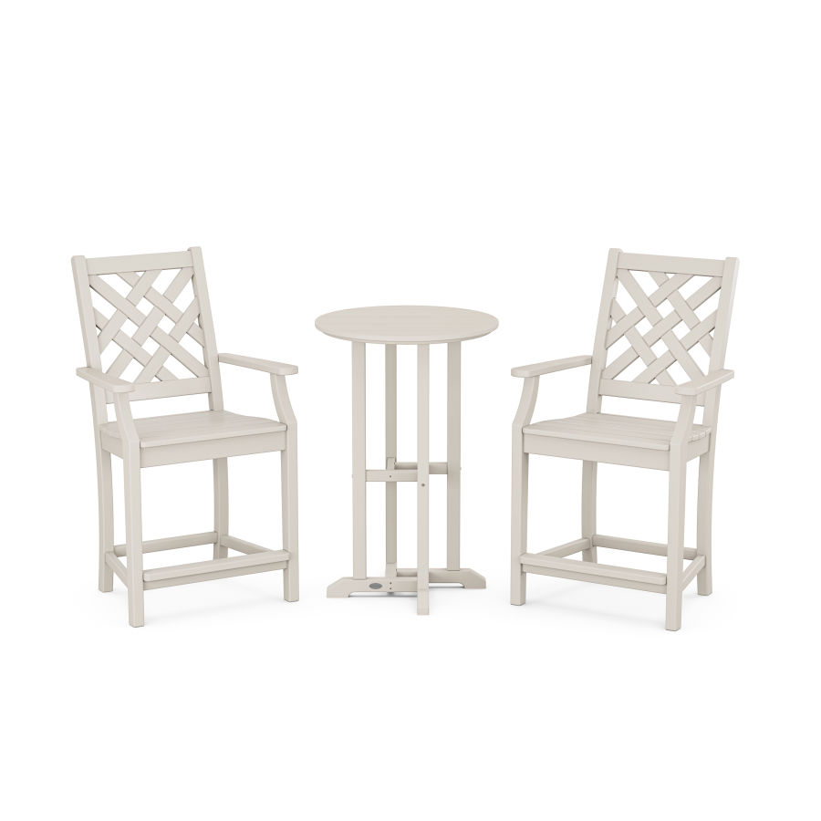 POLYWOOD Wovendale 3-Piece Farmhouse Bistro Counter Set in Sand