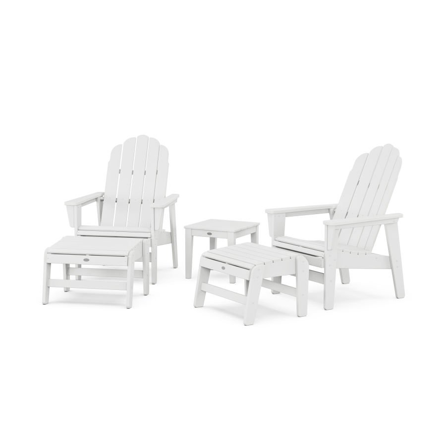 POLYWOOD 5-Piece Vineyard Grand Upright Adirondack Set with Ottomans and Side Table in White