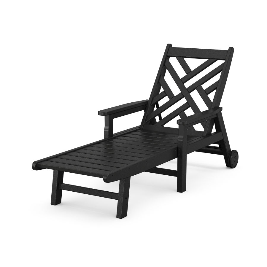 POLYWOOD Chippendale Chaise with Arms and Wheels in Black