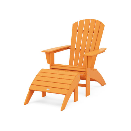 Nautical Curveback Adirondack Chair 2-Piece Set with Ottoman in Tangerine