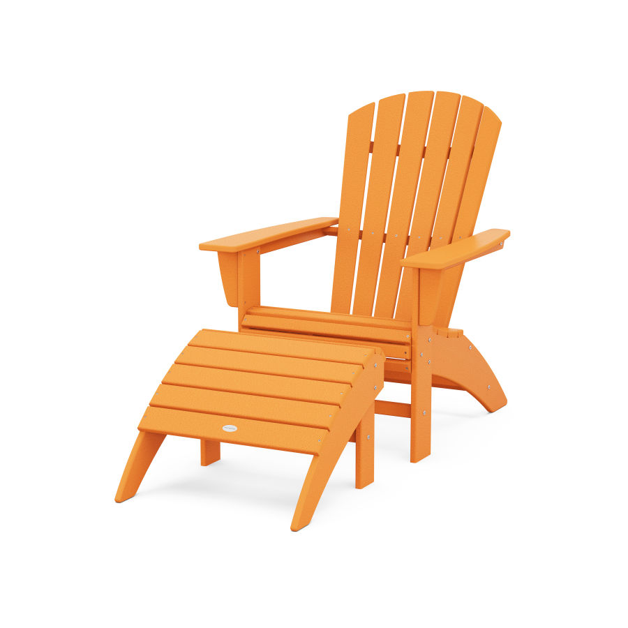 POLYWOOD Nautical Curveback Adirondack Chair 2-Piece Set with Ottoman in Tangerine