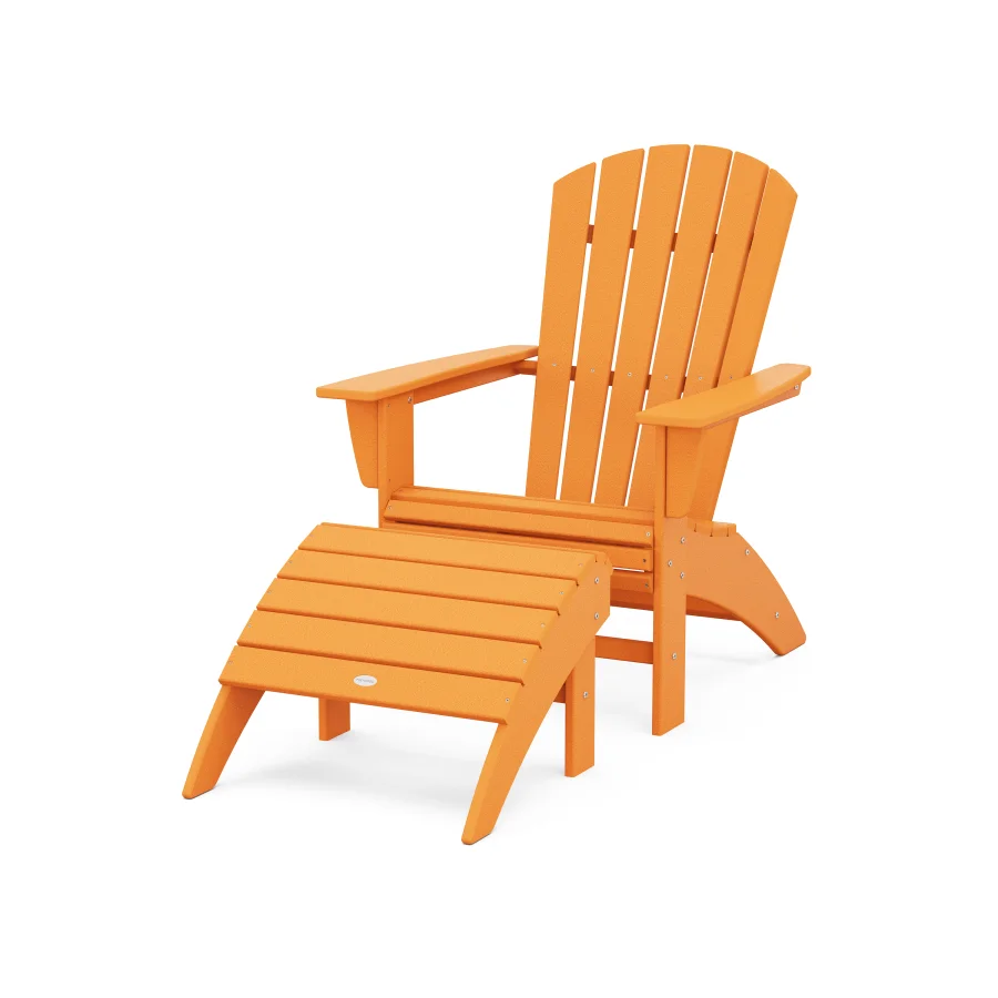 POLYWOOD Nautical Curveback Adirondack Chair 2-Piece Set with Ottoman in Tangerine