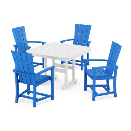 POLYWOOD Quattro 5-Piece Dining Set with Trestle Legs in Pacific Blue / White