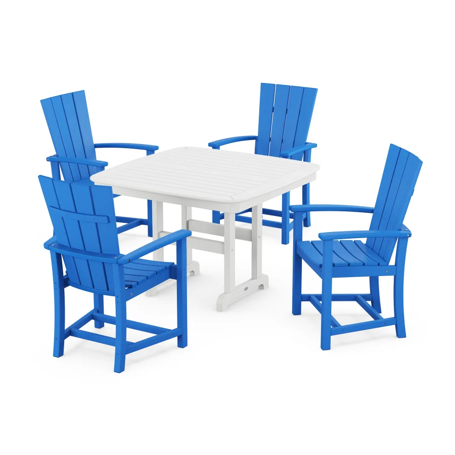 POLYWOOD Quattro 5-Piece Dining Set with Trestle Legs in Pacific Blue / White