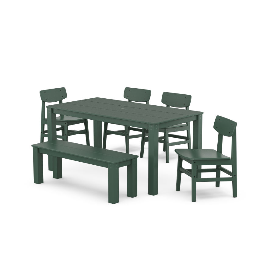 POLYWOOD Modern Studio Urban Chair 6-Piece Parsons Dining Set with Bench in Green