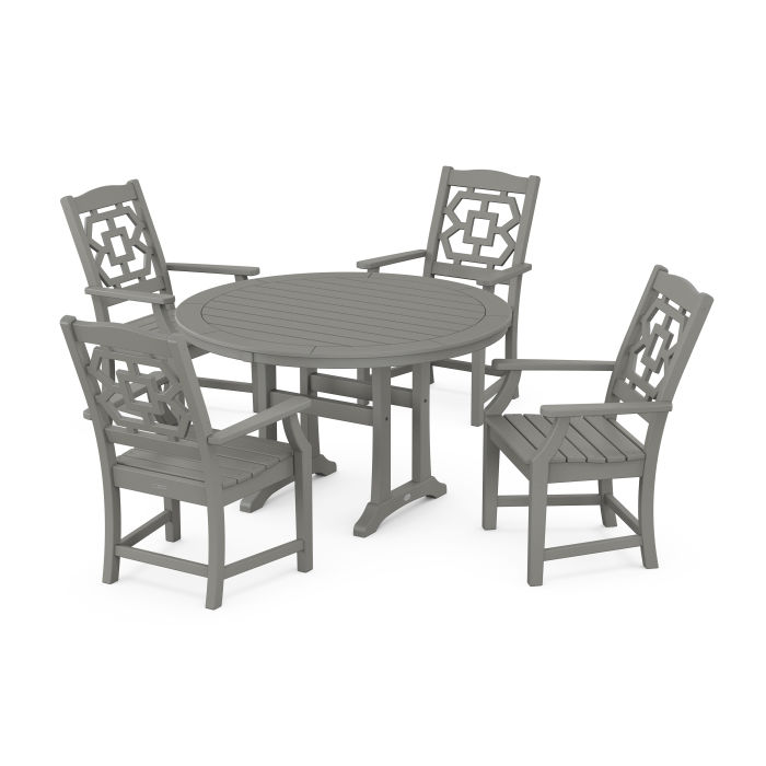 POLYWOOD Chinoiserie 5-Piece Round Dining Set with Trestle Legs