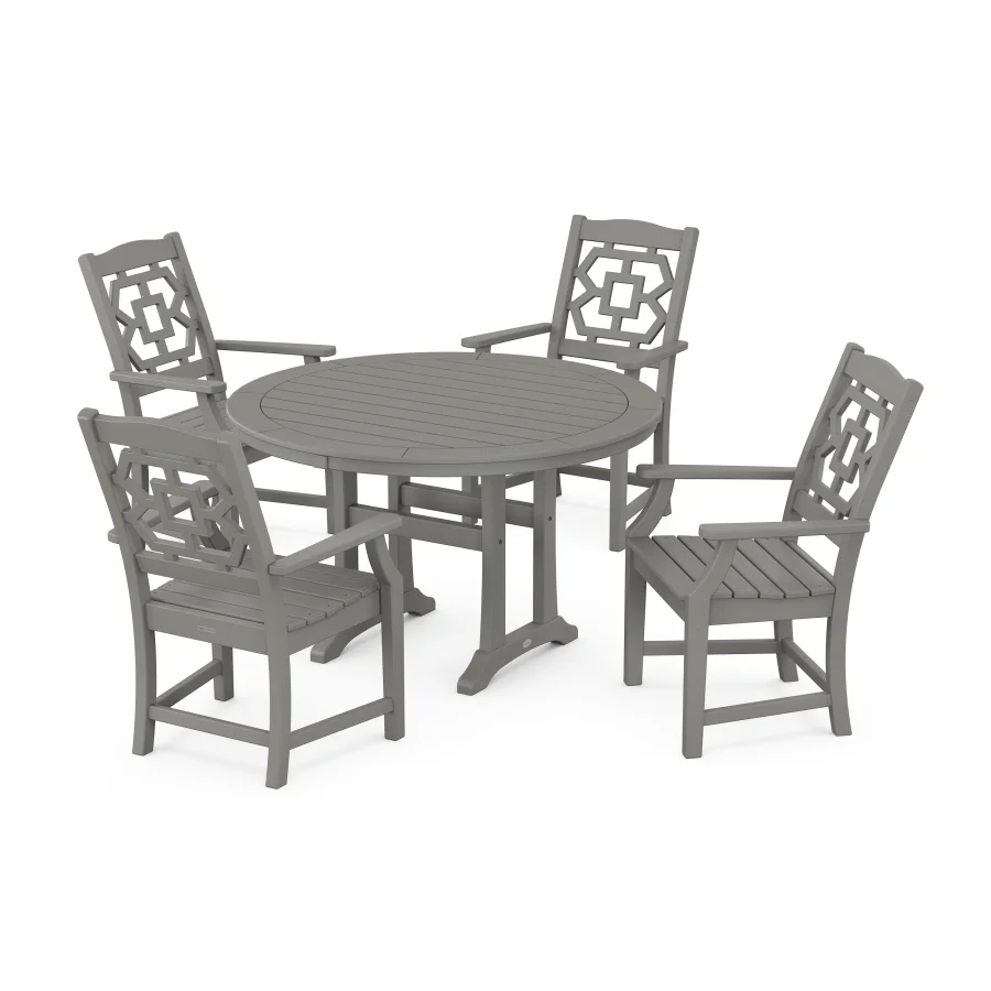 POLYWOOD Chinoiserie 5-Piece Round Dining Set with Trestle Legs