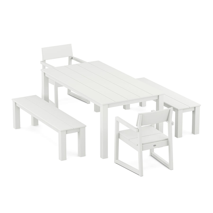 POLYWOOD EDGE 5-Piece Parsons Dining Set with Benches in White