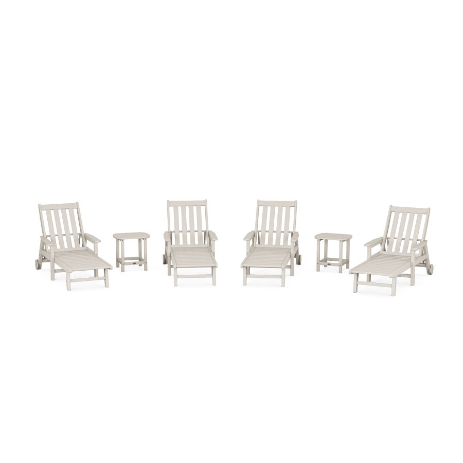 POLYWOOD Vineyard 6-Piece Chaise with Arms and Wheels Set in Sand