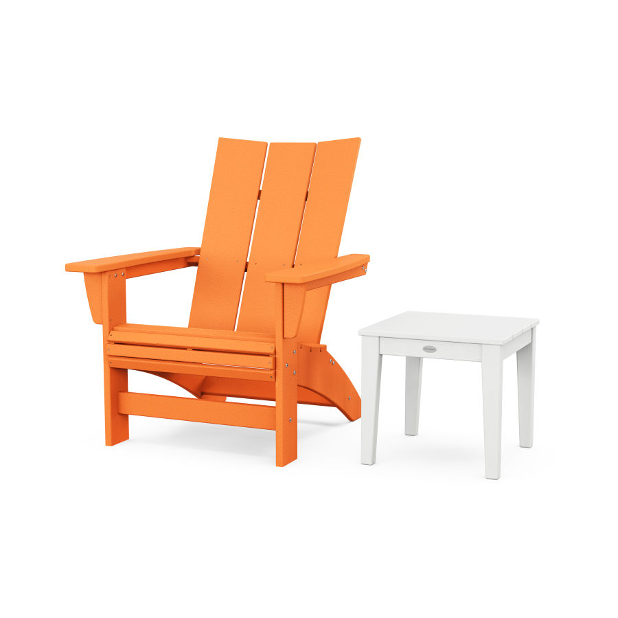 POLYWOOD Modern Grand Adirondack Chair with Side Table in Tangerine / White