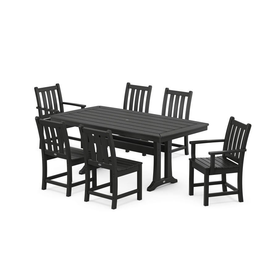 POLYWOOD Traditional Garden 7-Piece Dining Set with Trestle Legs in Black