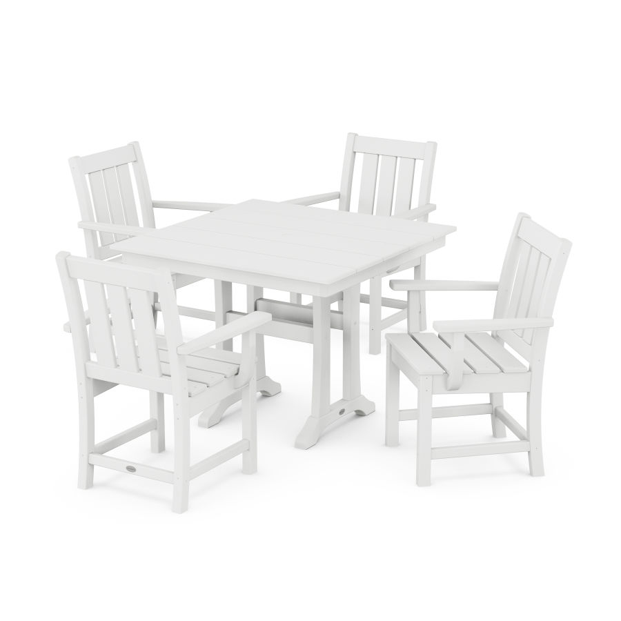 POLYWOOD Oxford 5-Piece Farmhouse Dining Set with Trestle Legs in White