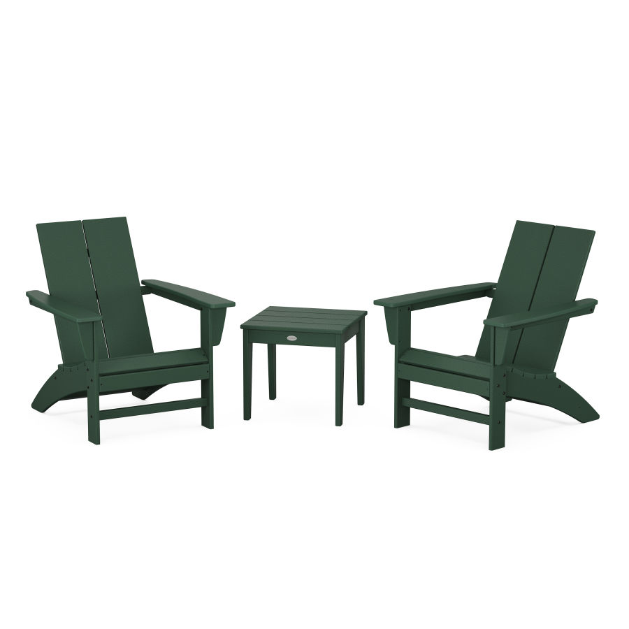 POLYWOOD Country Living Modern Adirondack Chair 3-Piece Set in Green