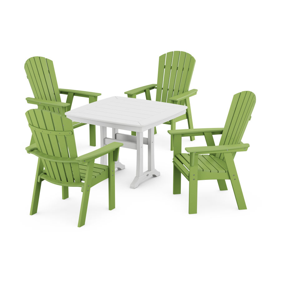 POLYWOOD Nautical Adirondack 5-Piece Dining Set with Trestle Legs in Lime / White