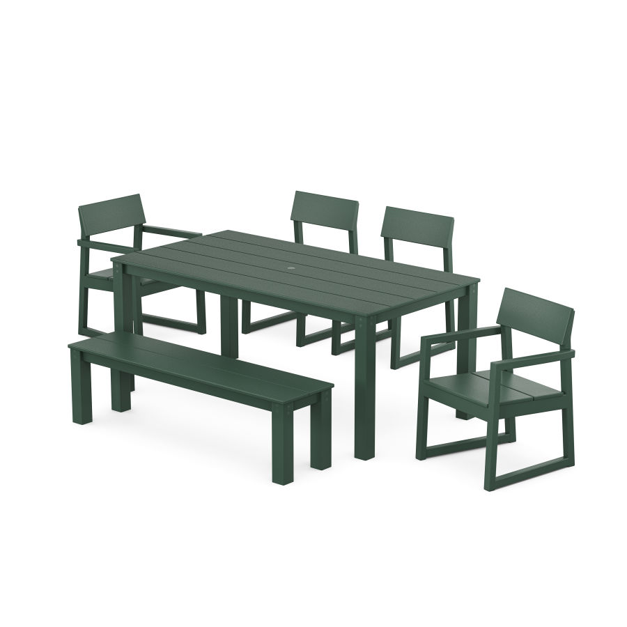 POLYWOOD EDGE 6-Piece Parsons Dining Set with Bench in Green