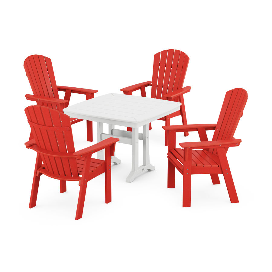 POLYWOOD Nautical Adirondack 5-Piece Dining Set with Trestle Legs in Sunset Red / White