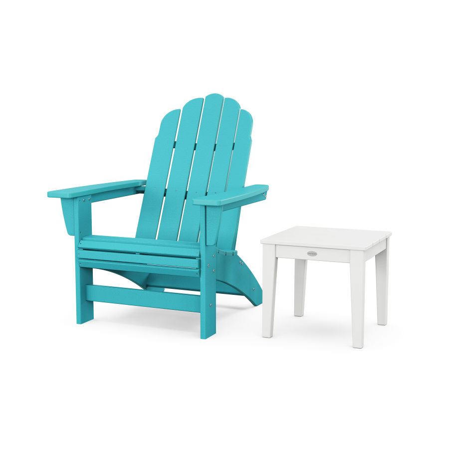 POLYWOOD Vineyard Grand Adirondack Chair with Side Table in Aruba / White