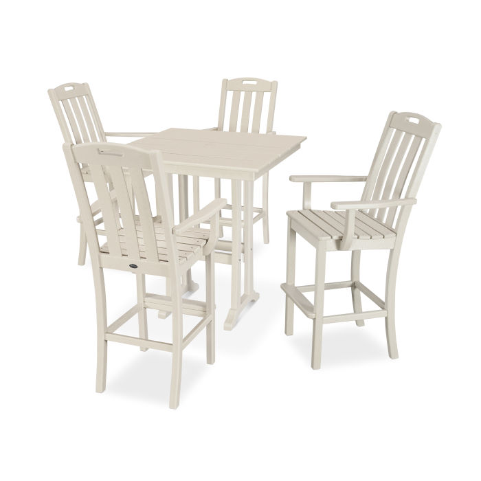 Yacht Club 5-Piece Farmhouse Trestle Arm Chair Bar Set