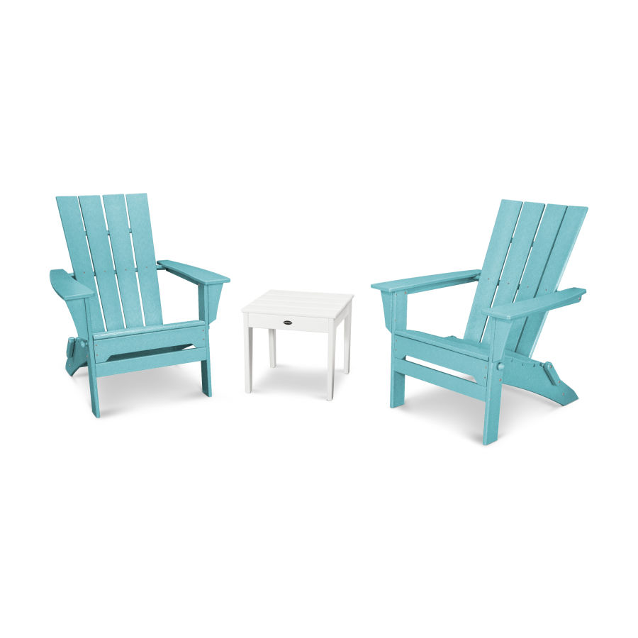 POLYWOOD Quattro Folding Chair 3-Piece Adirondack Set in Aruba / White