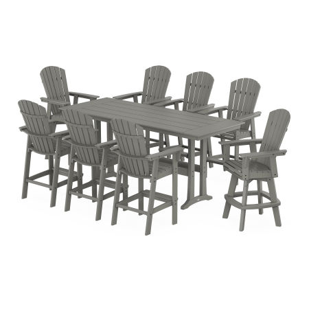 POLYWOOD Nautical Curveback Adirondack Swivel 9-Piece Farmhouse Swivel Bar Set with Trestle Legs
