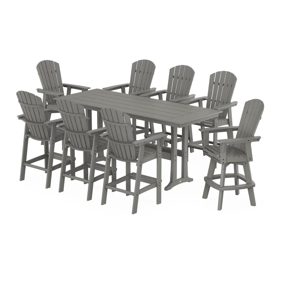 POLYWOOD Nautical Curveback Adirondack Swivel Chair 9-Piece Farmhouse Bar Set with Trestle Legs