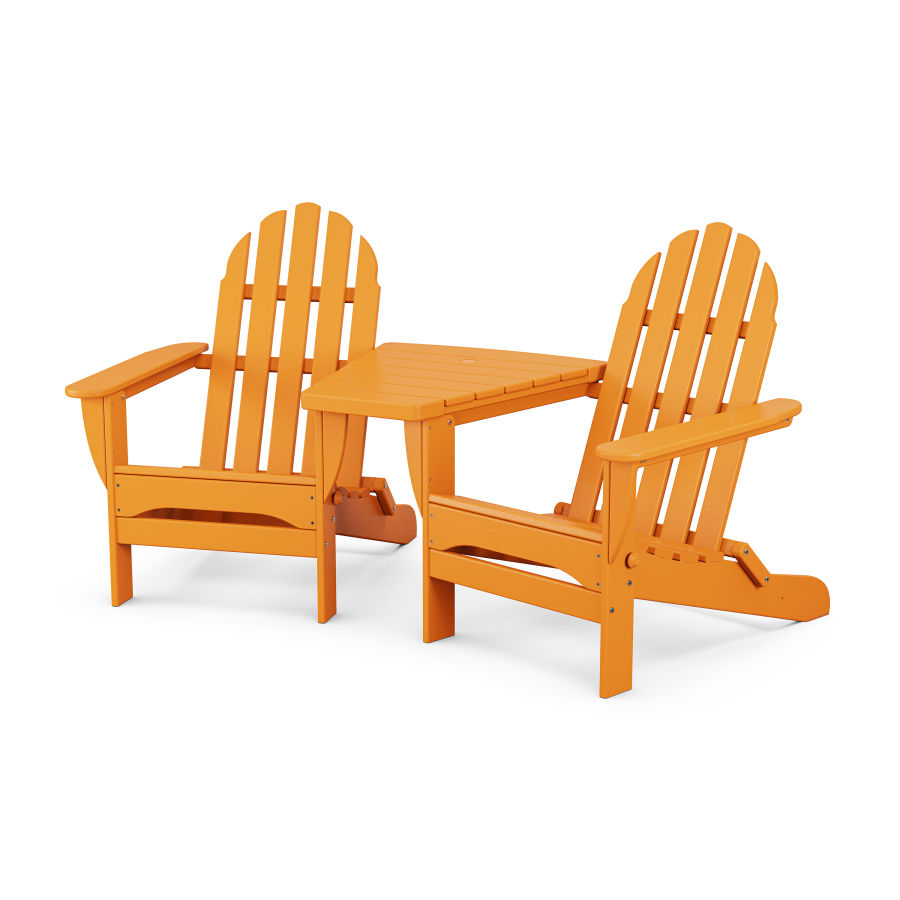 POLYWOOD Classic Folding Adirondacks with Connecting Table in Tangerine