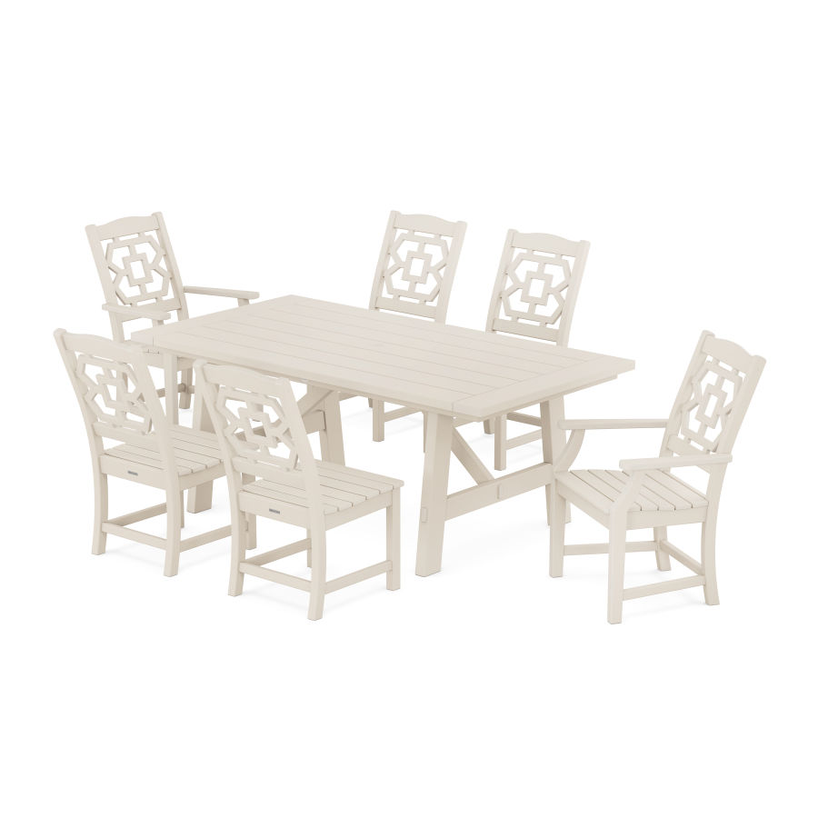 POLYWOOD Chinoiserie 7-Piece Rustic Farmhouse Dining Set in Sand