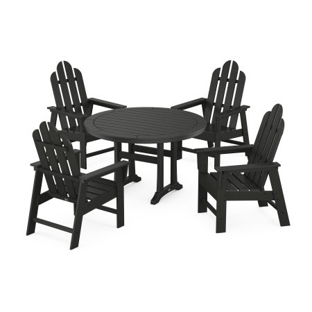 Long Island 5-Piece Round Dining Set with Trestle Legs in Black