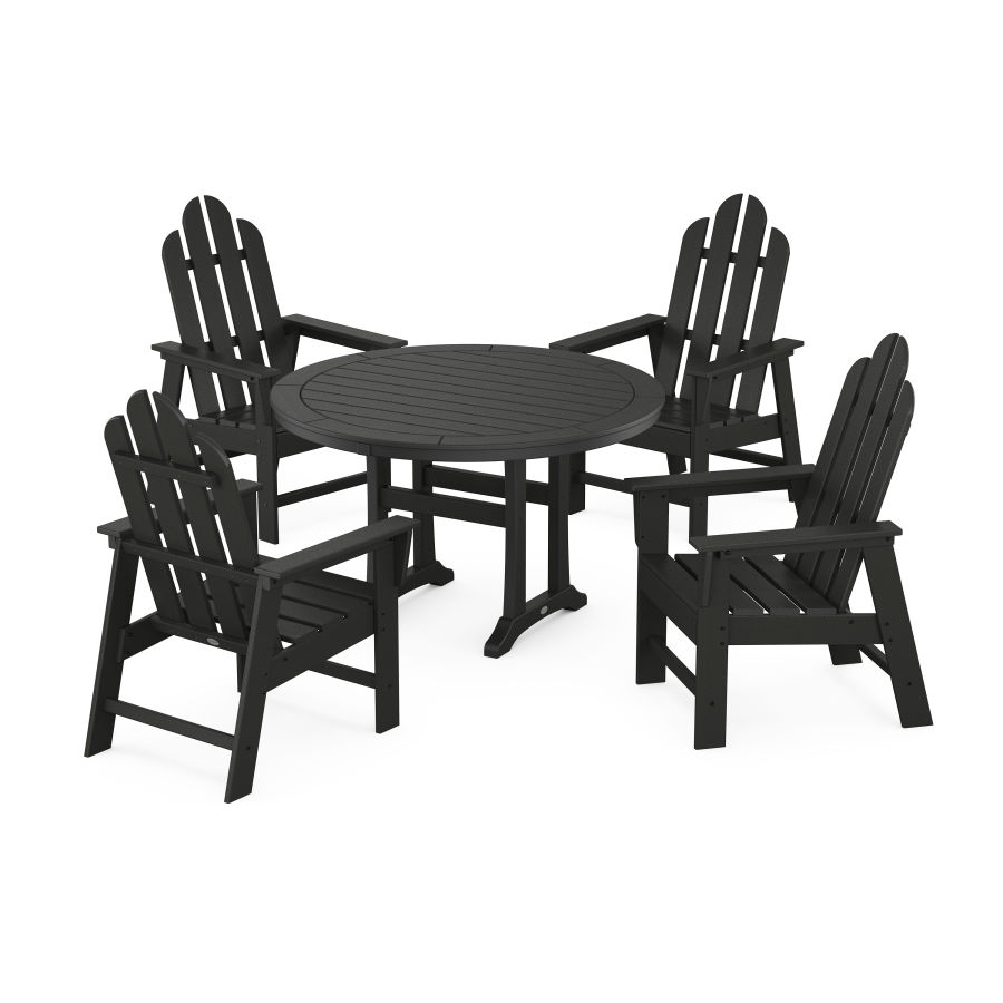 POLYWOOD Long Island 5-Piece Round Dining Set with Trestle Legs in Black