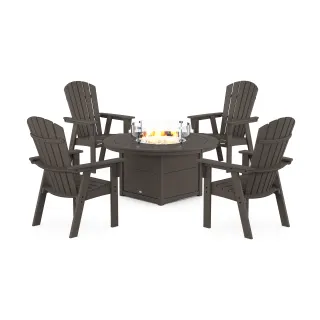 POLYWOOD Nautical 4-Piece Curveback Upright Adirondack Conversation Set with Fire Pit Table in Vintage Finish