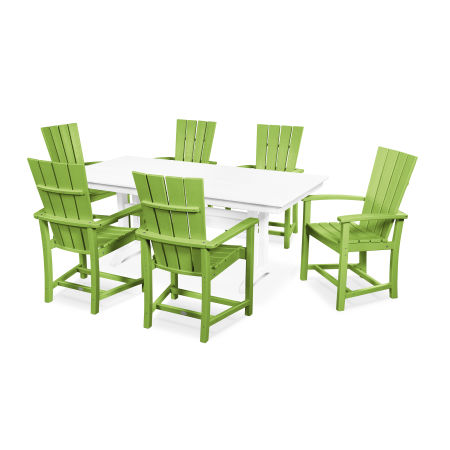 POLYWOOD Quattro 7-Piece Farmhouse Dining Set in Lime / White