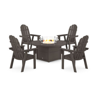 Vineyard 4-Piece Curveback Upright Adirondack Conversation Set with Fire Pit Table in Vintage Finish