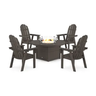 POLYWOOD Vineyard 4-Piece Curveback Upright Adirondack Conversation Set with Fire Pit Table in Vintage Finish