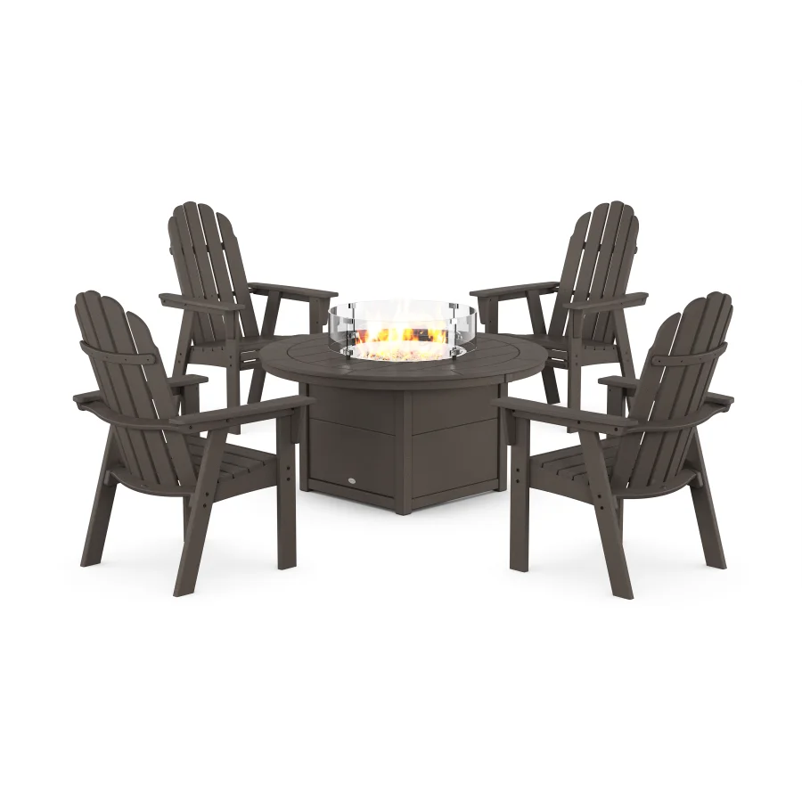 POLYWOOD Vineyard 4-Piece Curveback Upright Adirondack Conversation Set with Fire Pit Table in Vintage Finish